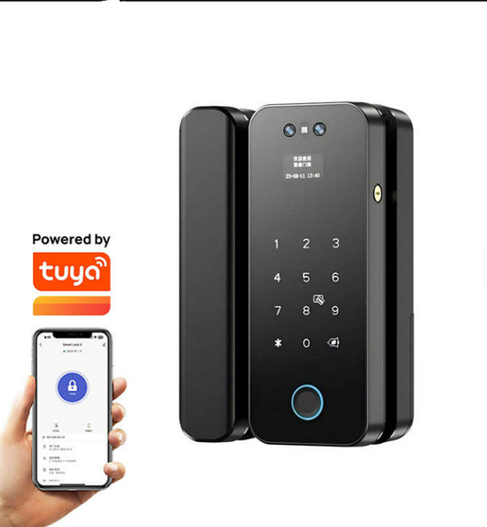 Fingerprint Biometric Digital Password Face Recognition Lock Fully Automatic Frameless Glass Door Smart Lock Tuya Wifi App Smart Lock