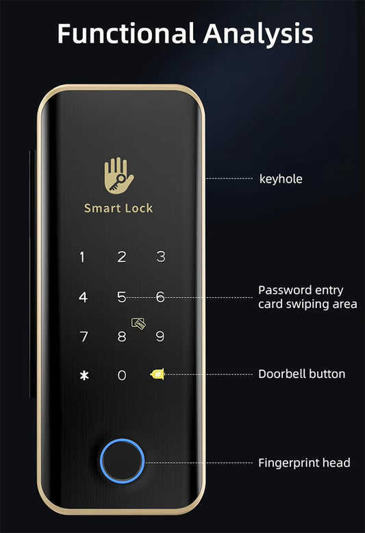 Fully Automatic Frameless Glass Door Smart Lock Fingerprint Biometric Digital Password Face Recognition TuyaWifi App Smart Lock
